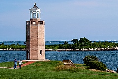 Two Women Walking Towards Lighthouse at Connecticut Universty Ca
